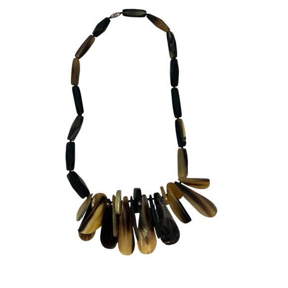 Chunky Statement Necklace Brown Black Boho Tribal Style Jewelry Plastic Beaded - Picture 9 of 9